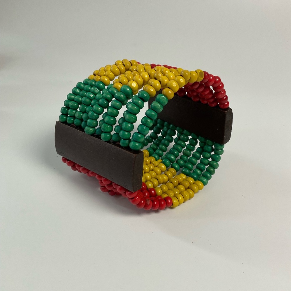 Green Red Yellow Bead Beaded Multi Row Rasta Bracelet